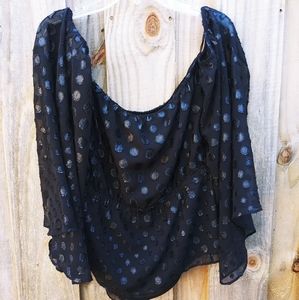 Express Off Shoulder Top Black Silver Polka Dots Size M